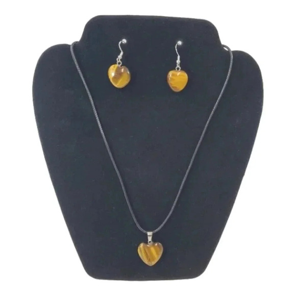 Tigers Eye Heart Earring and Necklace Set - Picture 1 of 8